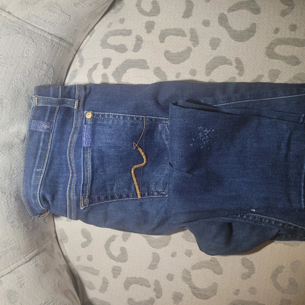 7 For All Mankind Gwenevere Blue Waters Mid Skinny Frayed Denim Jean - Picture 4 of 11